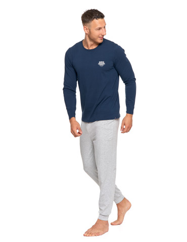 Piżamy z długim rękawem - Męska piżama z długim rękawem i ściągaczami GRANATOWY - produkt 5