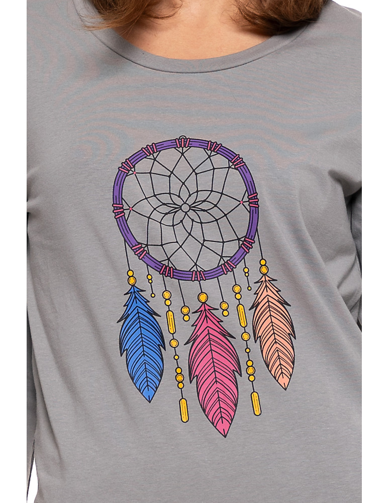 Długi rękaw - Piżama damska dwuczęściowa Plus Size w motyw łapacza snów SZARY  - produkt moraj.pl 3