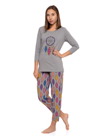 Długi rękaw - Piżama damska dwuczęściowa Plus Size w motyw łapacza snów SZARY - produkt 5