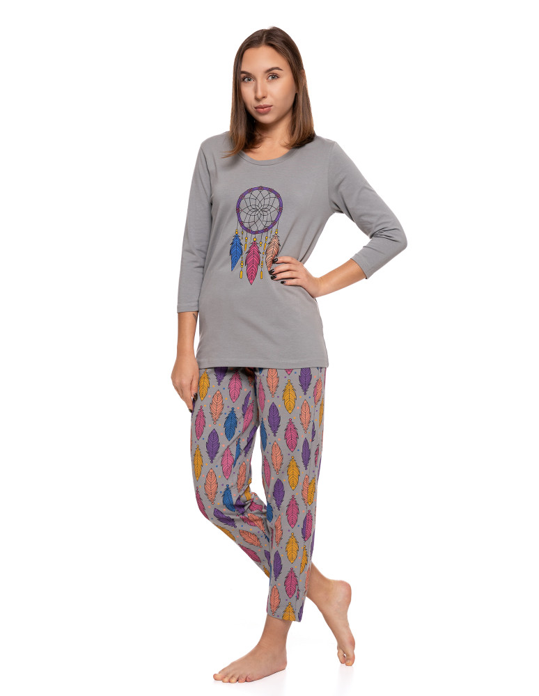 Długi rękaw - Piżama damska dwuczęściowa Plus Size w motyw łapacza snów SZARY  - produkt moraj.pl 5