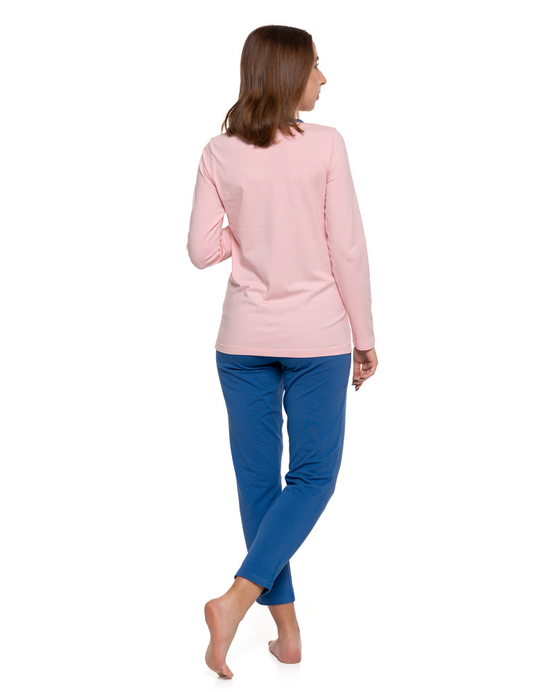 Długi rękaw - Damska piżama dwuczęściowa bawełniana rozpinana Plus Size RÓŻOWY  - produkt moraj.pl 2