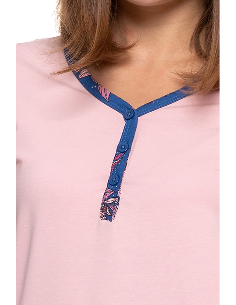 Długi rękaw - Damska piżama dwuczęściowa bawełniana rozpinana Plus Size RÓŻOWY  - produkt moraj.pl 3