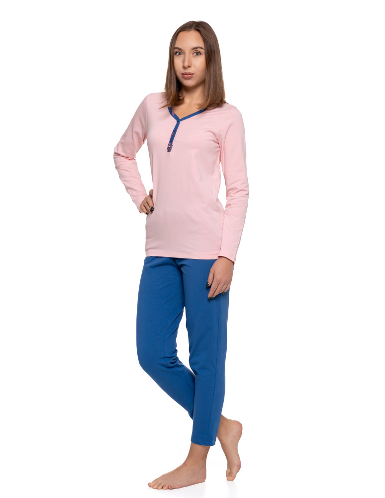 Długi rękaw - Damska piżama dwuczęściowa bawełniana rozpinana Plus Size RÓŻOWY  - produkt moraj.pl 4