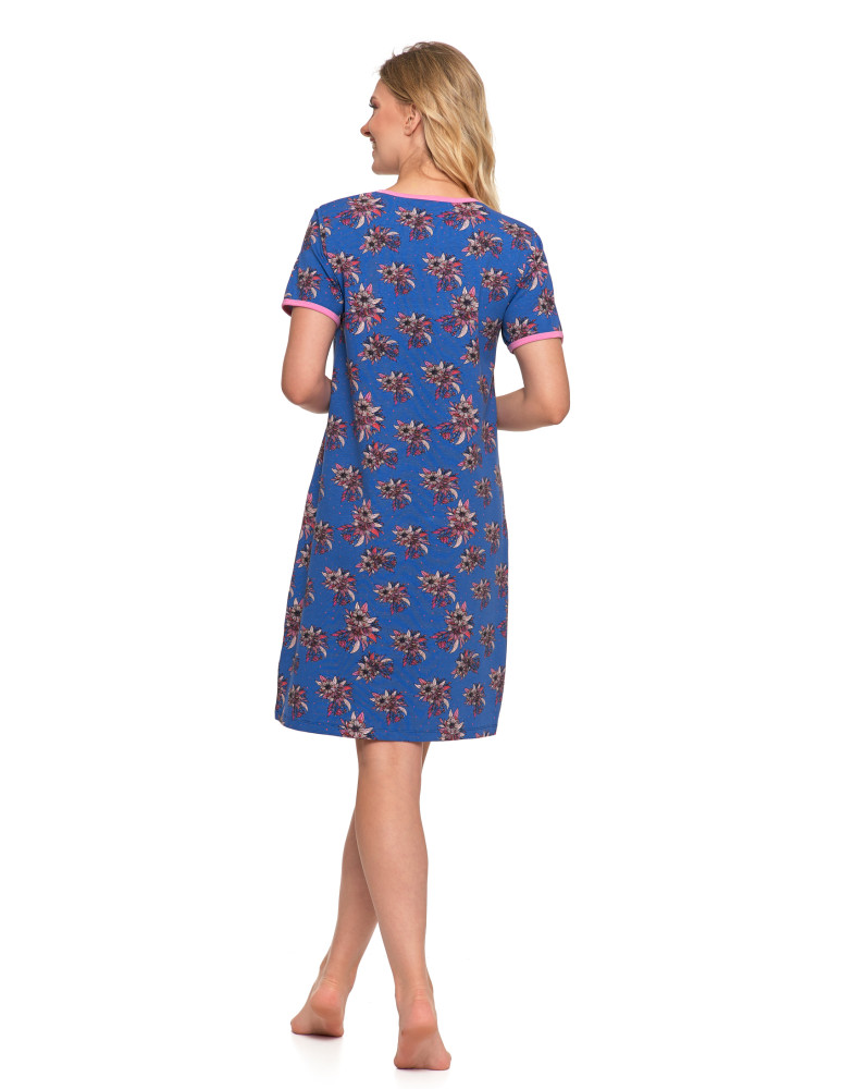 Koszule nocne - Damska piżama koszula nocna krótka w kwiatowy wzór GRANATOWY  - produkt moraj.pl 2