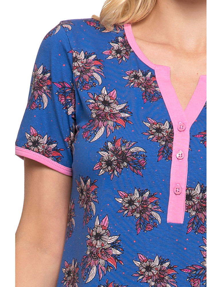 Koszule nocne - Damska piżama koszula nocna krótka w kwiatowy wzór GRANATOWY  - produkt moraj.pl 3