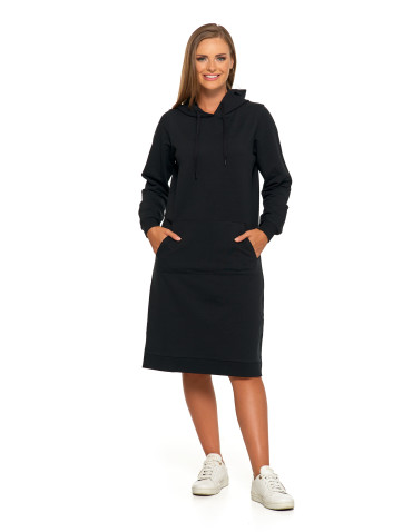 Sukienki i kombinezony - Sukienka dresowa midi z kapturem i bocznymi rozcięciami CZARNY - produkt 1