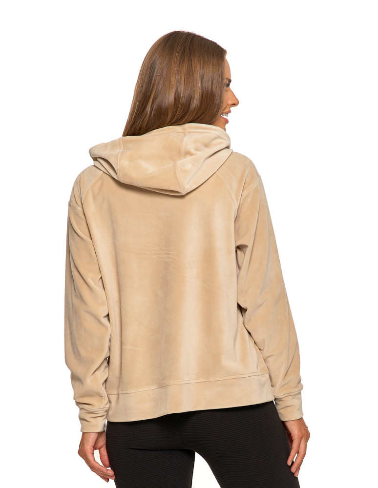 Bluzy damskie - Damska welurowa bluza z kapturem BEŻOWY  - produkt moraj.pl 2