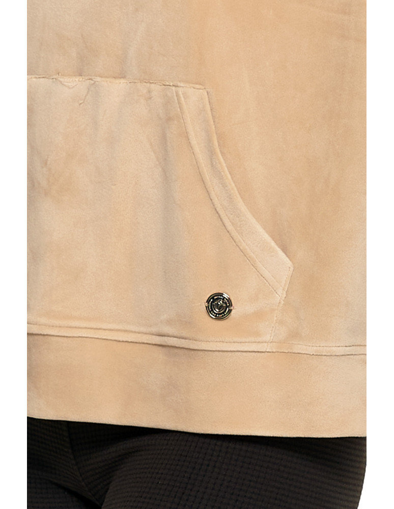 Bluzy damskie - Damska welurowa bluza z kapturem BEŻOWY  - produkt moraj.pl 4