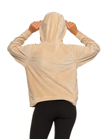 Bluzy damskie - Damska welurowa bluza z kapturem BEŻOWY - produkt 8