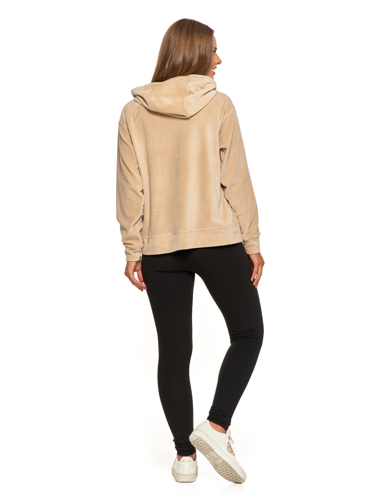 Bluzy damskie - Damska welurowa bluza z kapturem BEŻOWY  - produkt moraj.pl 9