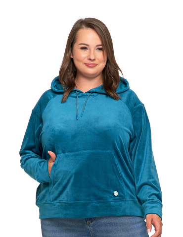 Bluzy damskie - Damska welurowa bluza z kapturem ZIELONY - produkt 1