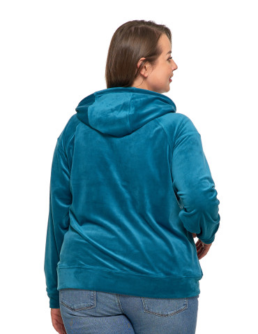Bluzy damskie - Damska welurowa bluza z kapturem ZIELONY - produkt 2