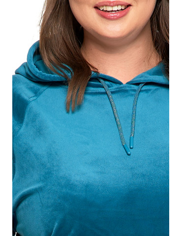 Bluzy damskie - Damska welurowa bluza z kapturem ZIELONY - produkt 3