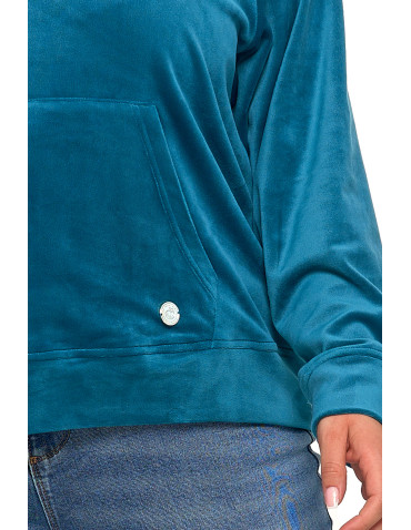 Bluzy damskie - Damska welurowa bluza z kapturem ZIELONY - produkt 4