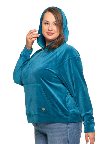 Bluzy damskie - Damska welurowa bluza z kapturem ZIELONY - produkt 6