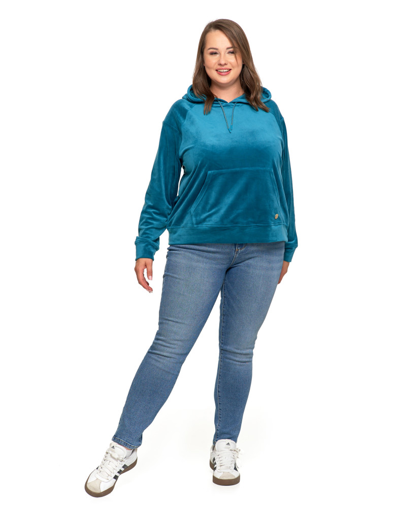 Bluzy damskie - Damska welurowa bluza z kapturem ZIELONY  - produkt moraj.pl 7