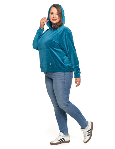 Bluzy damskie - Damska welurowa bluza z kapturem ZIELONY - produkt 9