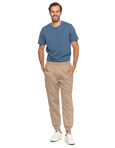 Spodnie męskie - Spodnie dresowe męskie ocieplane joggery BEŻOWY - produkt 7