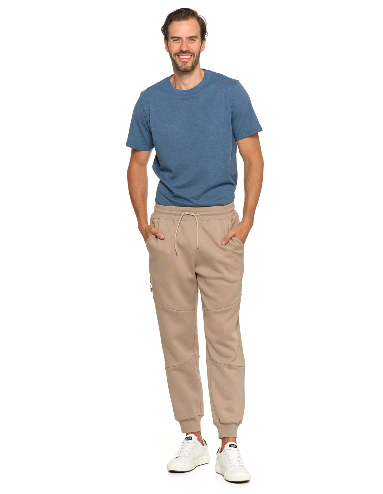 Spodnie męskie - Spodnie dresowe męskie ocieplane joggery BEŻOWY - produkt moraj.pl 7