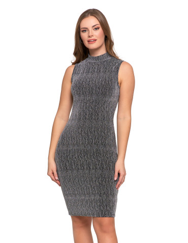 Sukienki i kombinezony - Koktajlowa sukienka damska midi z połyskiem bez rękawów SREBRNY - produkt 1