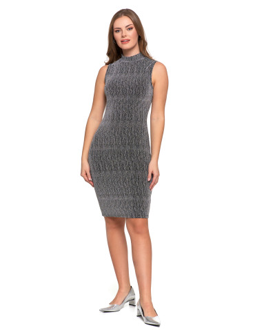 Sukienki i kombinezony - Koktajlowa sukienka damska midi z połyskiem bez rękawów SREBRNY - produkt 7