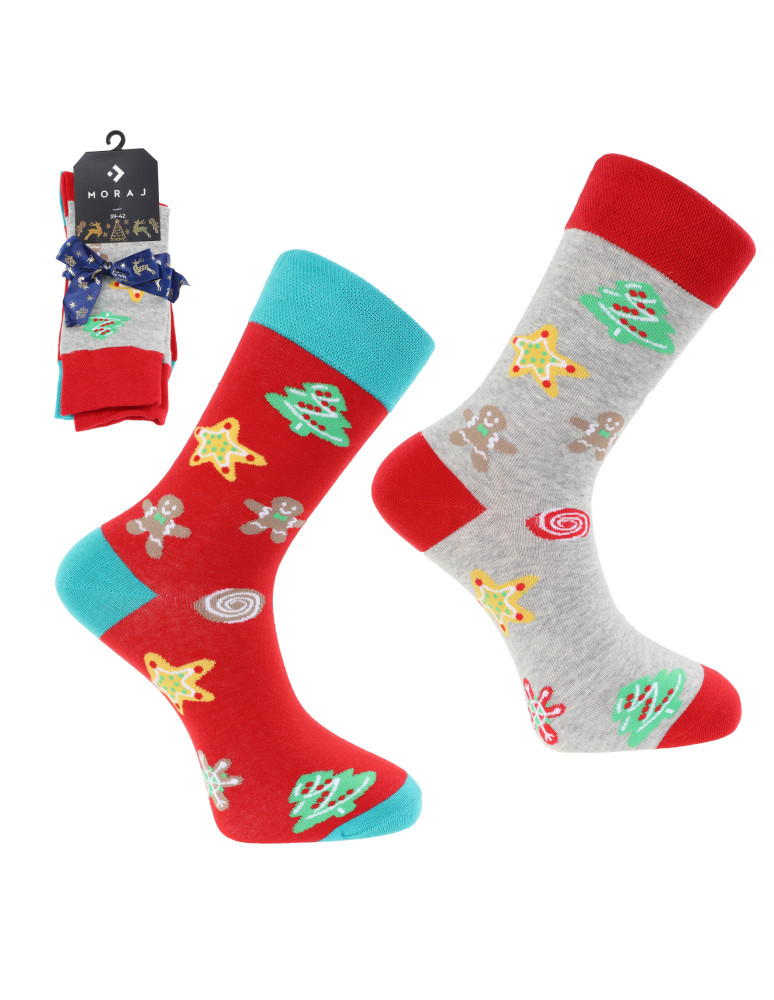 Skarpetki długie - Długie skarpety męskie w świąteczne ciasteczka 2-pak WIELOKOLOROWY - produkt moraj.pl 3