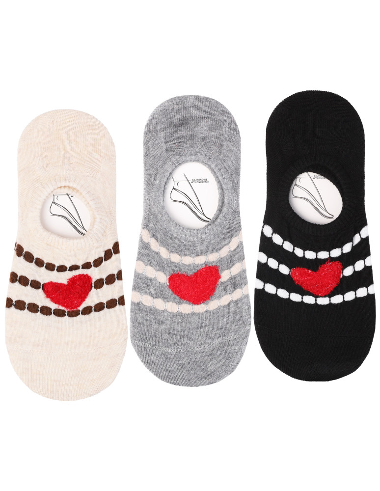 Damskie skarpetki niskie stopki walentynkowy motyw serc 3-pa WIELOKOLOROWY
