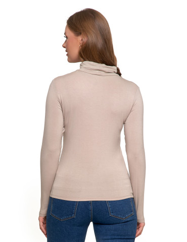 Bluzki i koszule - Damska bluzka z golfem i długim rękawem wiskozowa BEŻOWY - produkt 2