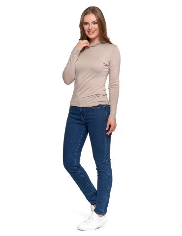 Bluzki i koszule - Damska bluzka z golfem i długim rękawem wiskozowa BEŻOWY - produkt 5