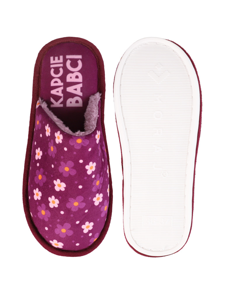 Kapcie i bambosze - Kapcie dla Babci domowe ocieplane z kwiatowym wzorem FIOLETOWY - produkt moraj.pl 2
