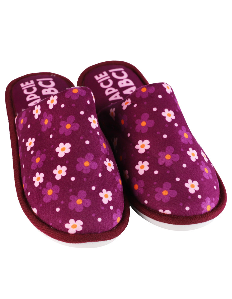 Kapcie i bambosze - Kapcie dla Babci domowe ocieplane z kwiatowym wzorem FIOLETOWY - produkt moraj.pl 3