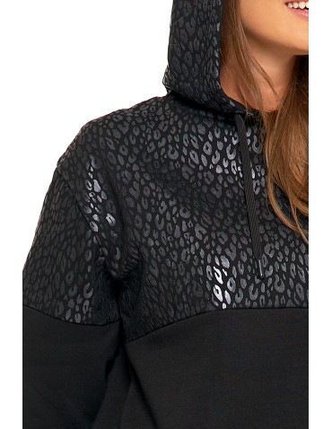 Bluzy damskie - Damska bluza z kapturem ocieplana z motywem graficznym CZARNY - produkt 3