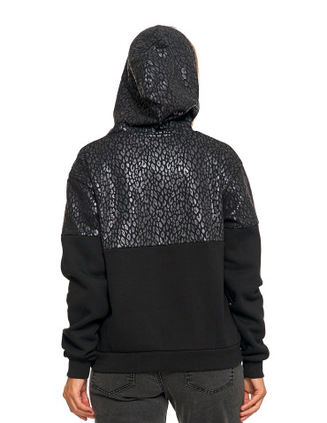 Bluzy damskie - Damska bluza z kapturem ocieplana z motywem graficznym CZARNY - produkt 7