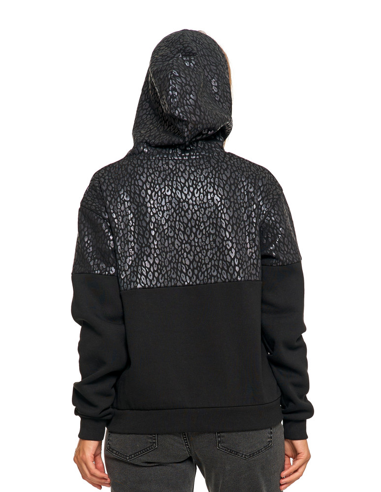 Bluzy damskie - Damska bluza z kapturem ocieplana z motywem graficznym CZARNY - produkt moraj.pl 7