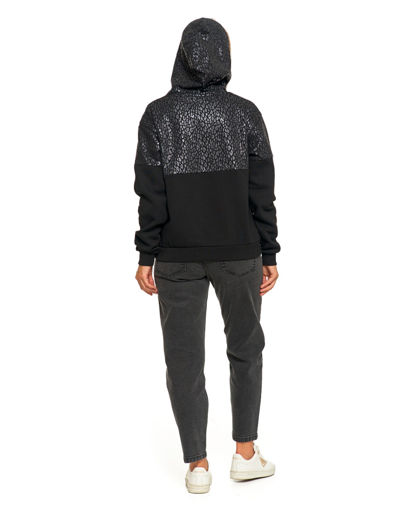 Bluzy damskie - Damska bluza z kapturem ocieplana z motywem graficznym CZARNY - produkt moraj.pl 13