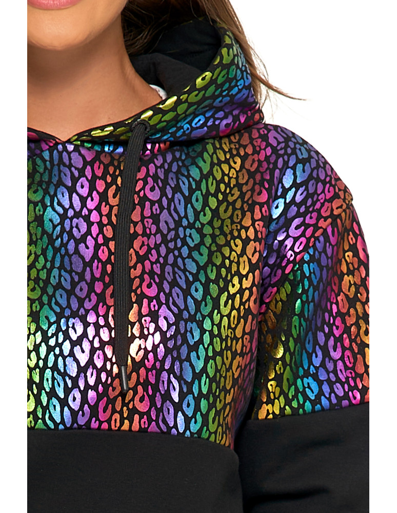 Bluzy damskie - Damska bluza z kapturem ocieplana z motywem graficznym WIELOKOLOROWY  - produkt moraj.pl 3