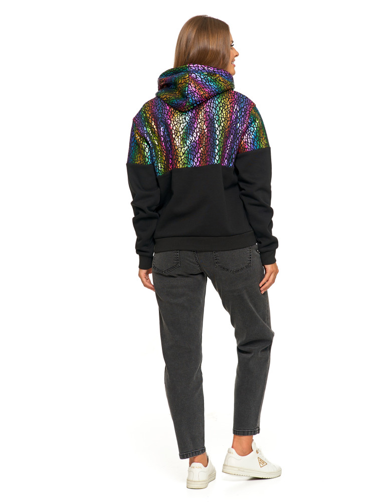 Bluzy damskie - Damska bluza z kapturem ocieplana z motywem graficznym WIELOKOLOROWY  - produkt moraj.pl 8