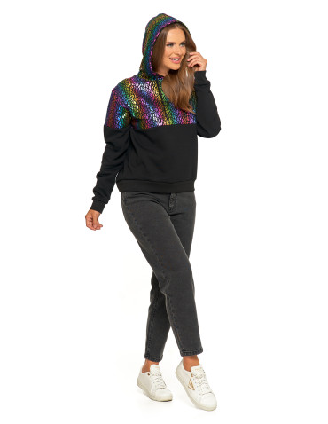 Bluzy damskie - Damska bluza z kapturem ocieplana z motywem graficznym WIELOKOLOROWY - produkt 9