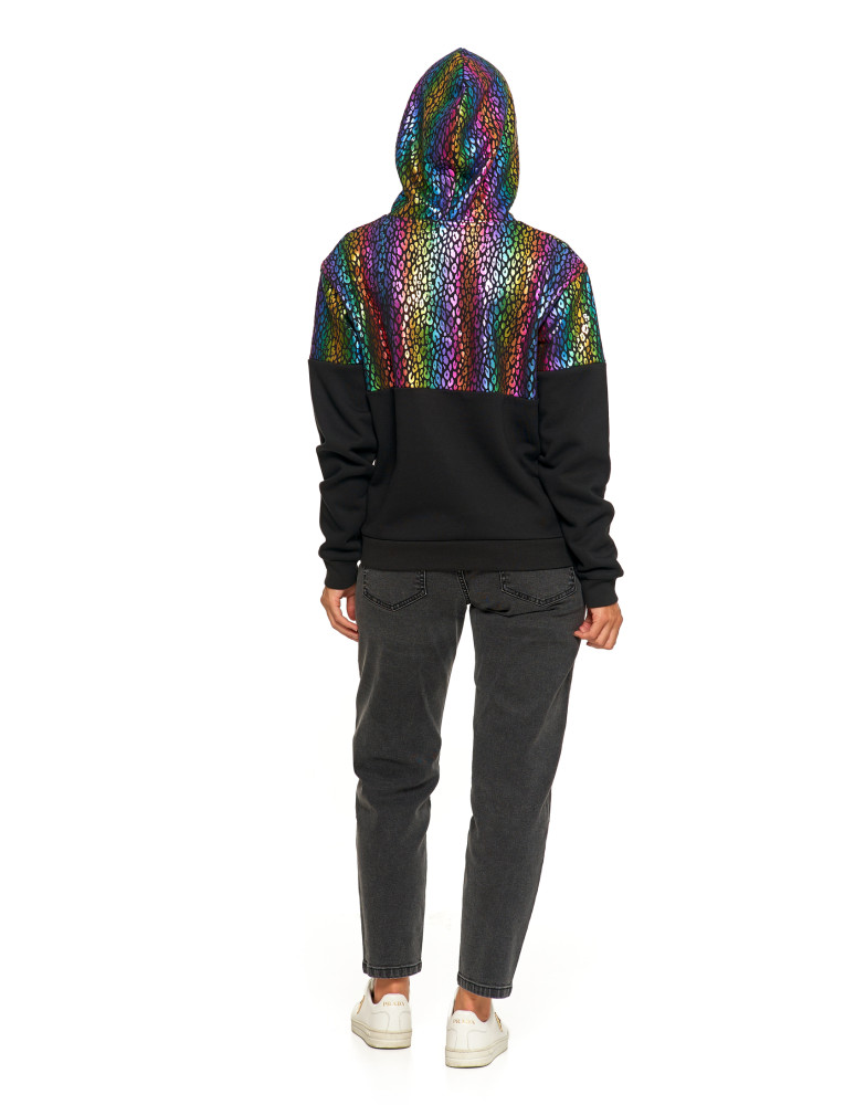 Bluzy damskie - Damska bluza z kapturem ocieplana z motywem graficznym WIELOKOLOROWY  - produkt moraj.pl 11