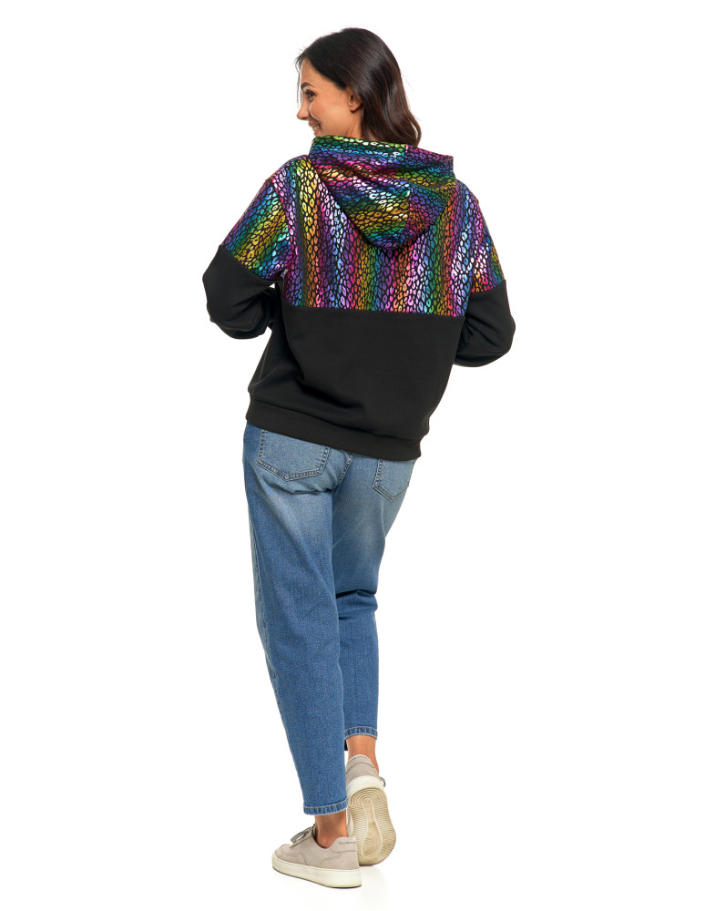 Bluzy damskie - Damska bluza z kapturem ocieplana z motywem graficznym WIELOKOLOROWY  - produkt moraj.pl 13