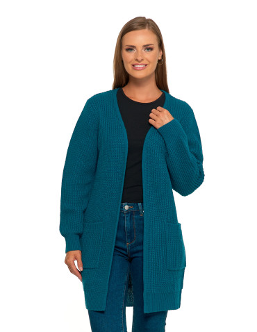 Swetry i kardigany - Damski dzianinowy kardigan z kieszeniami NIEBIESKI - produkt 1