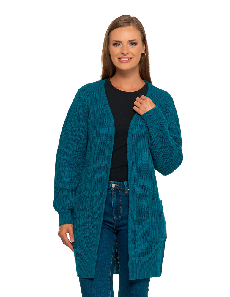 Swetry i kardigany - Damski dzianinowy kardigan z kieszeniami NIEBIESKI - produkt moraj.pl 1