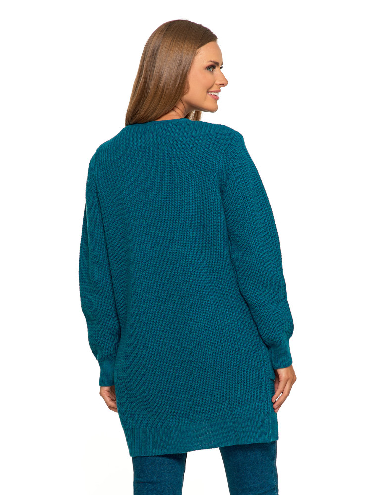 Swetry i kardigany - Damski dzianinowy kardigan z kieszeniami NIEBIESKI  - produkt moraj.pl 2