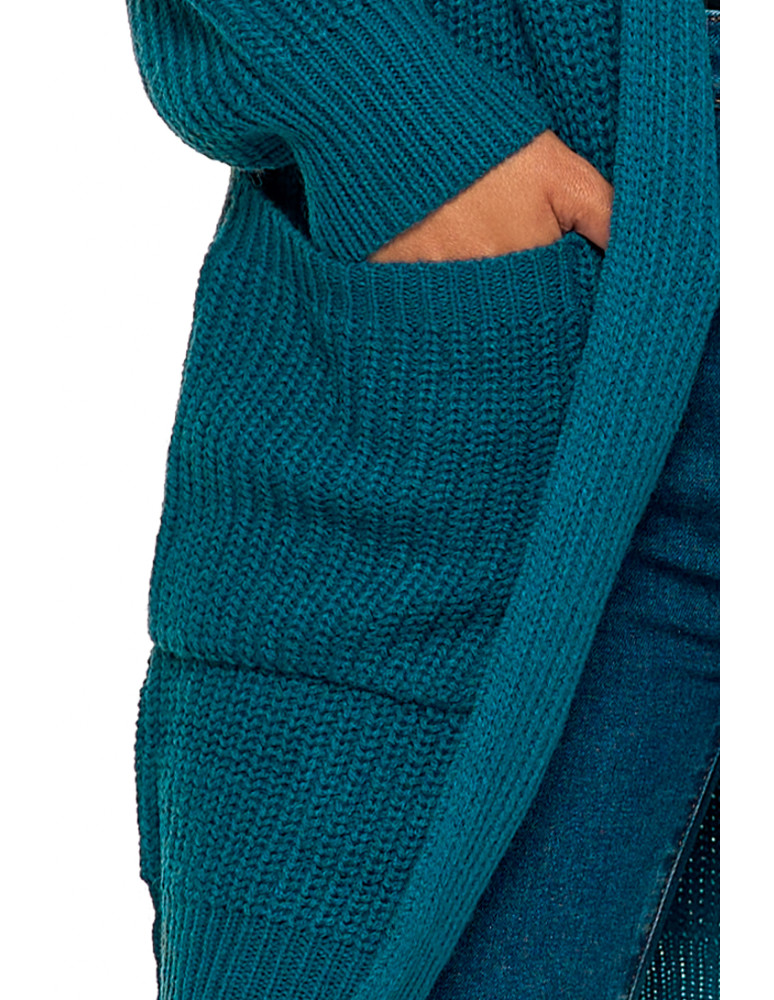 Swetry i kardigany - Damski dzianinowy kardigan z kieszeniami NIEBIESKI  - produkt moraj.pl 4