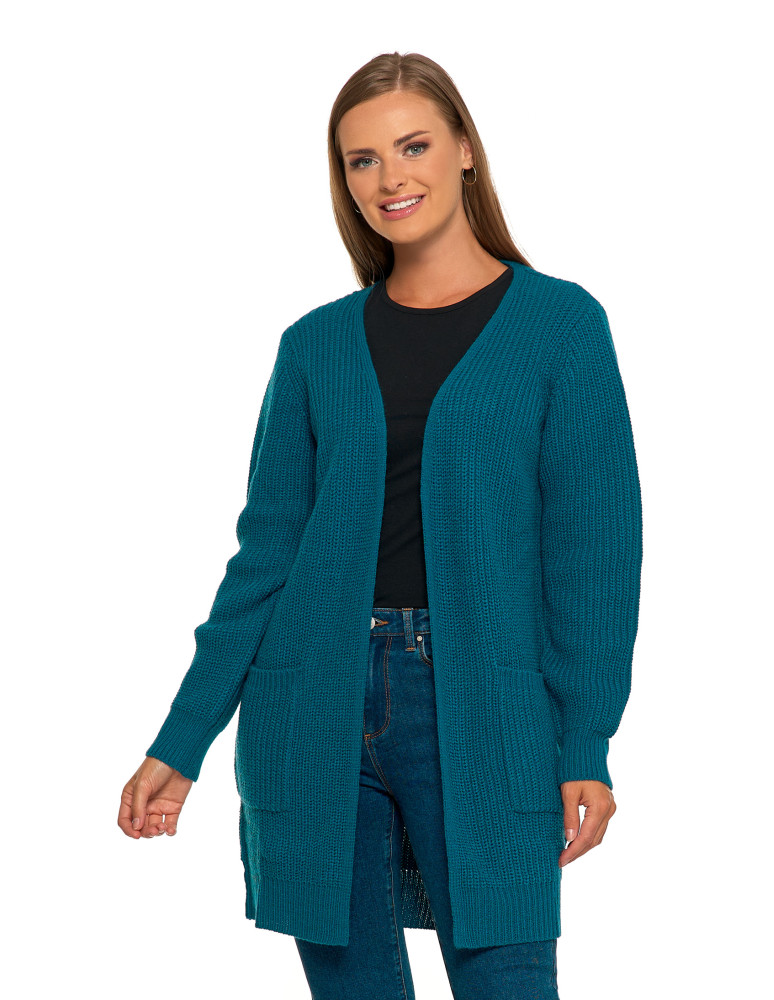 Swetry i kardigany - Damski dzianinowy kardigan z kieszeniami NIEBIESKI  - produkt moraj.pl 5