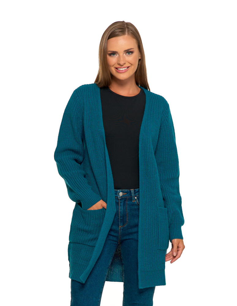 Swetry i kardigany - Damski dzianinowy kardigan z kieszeniami NIEBIESKI  - produkt moraj.pl 6