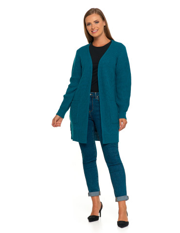 Swetry i kardigany - Damski dzianinowy kardigan z kieszeniami NIEBIESKI - produkt 7