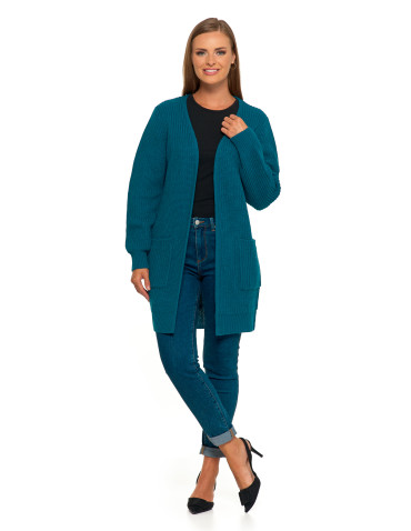 Swetry i kardigany - Damski dzianinowy kardigan z kieszeniami NIEBIESKI - produkt 9