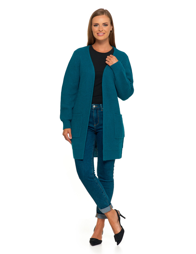 Swetry i kardigany - Damski dzianinowy kardigan z kieszeniami NIEBIESKI  - produkt moraj.pl 9