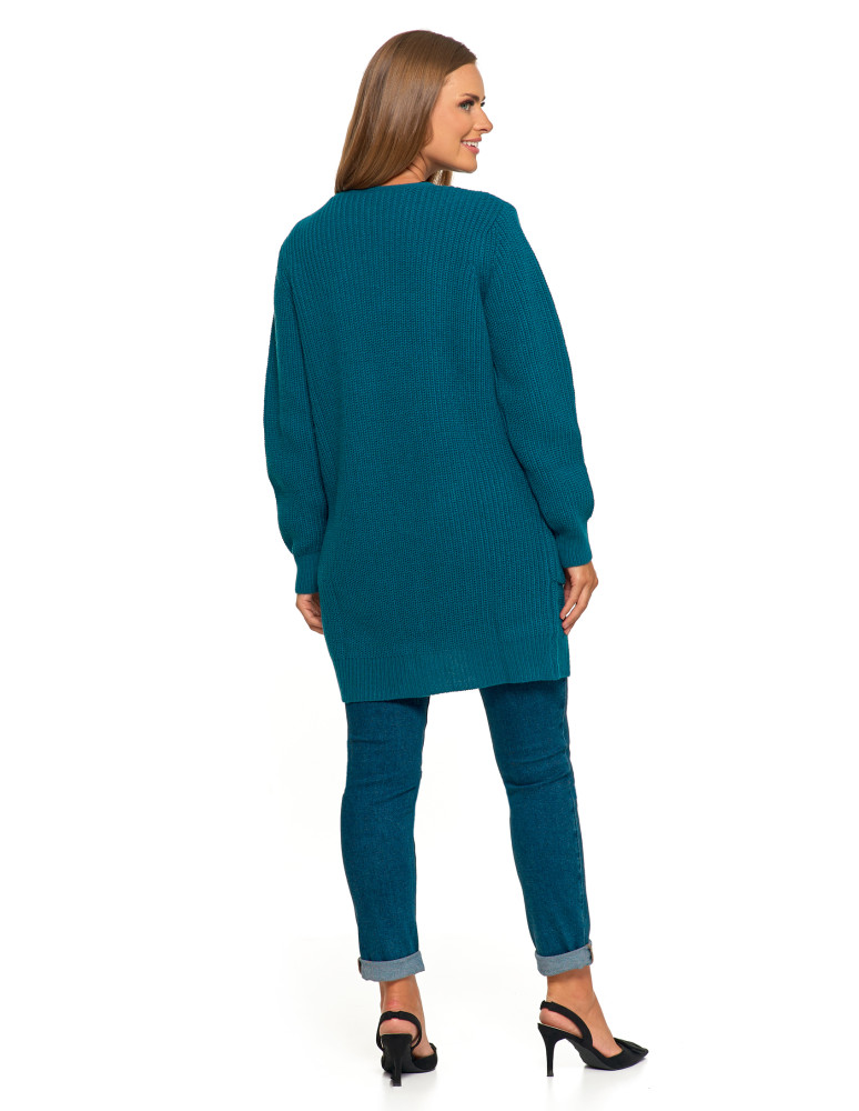 Swetry i kardigany - Damski dzianinowy kardigan z kieszeniami NIEBIESKI  - produkt moraj.pl 10